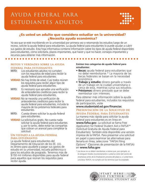 Ayuda federal para estudiantes adultos cover