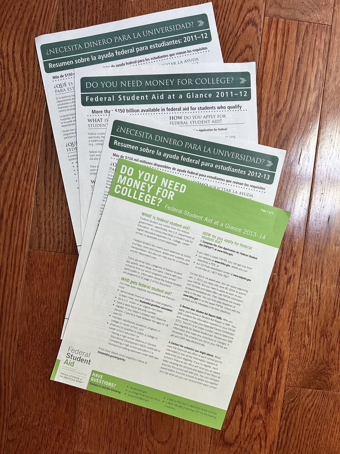 Federal Student Aid at a Glance reference sheets